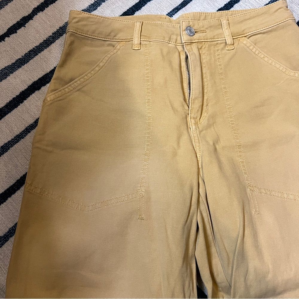 Anthropologie Pilcro Wide Leg Cropped Carpenter Pants in Khaki Yellow Size 26P - Picture 2 of 6